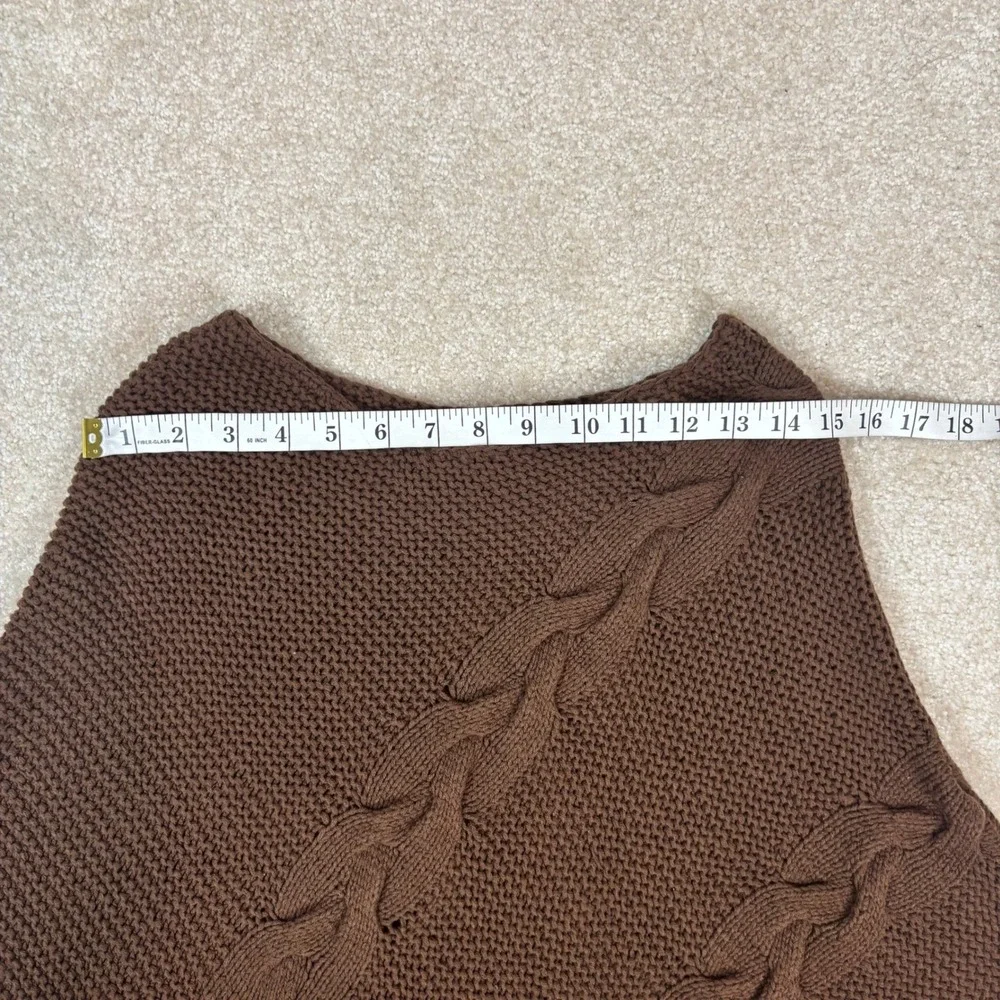 INC International Concepts Brown Cable Knit Fringe Poncho Roasted Chestnut SM